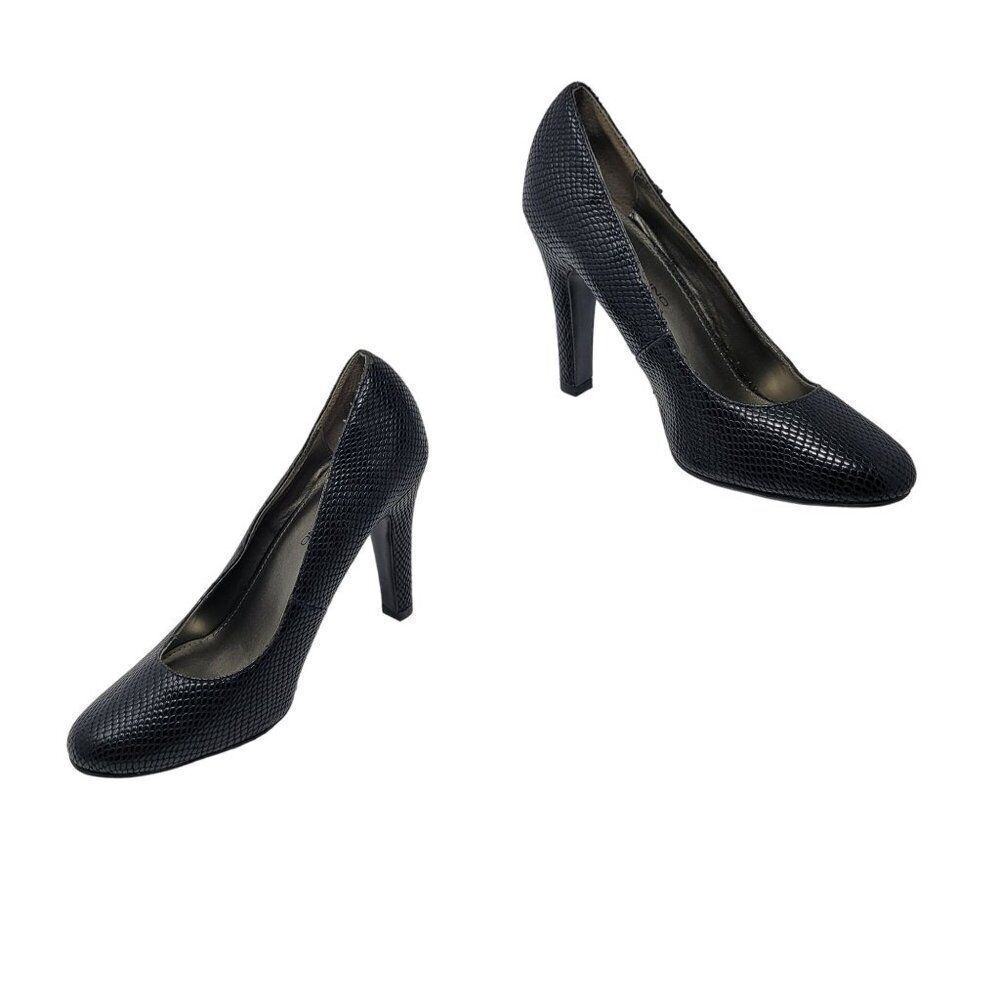 Vintage Bandolino Vegan Faux‎ Leather Snake Embossed High Heels 8W Black Pumps